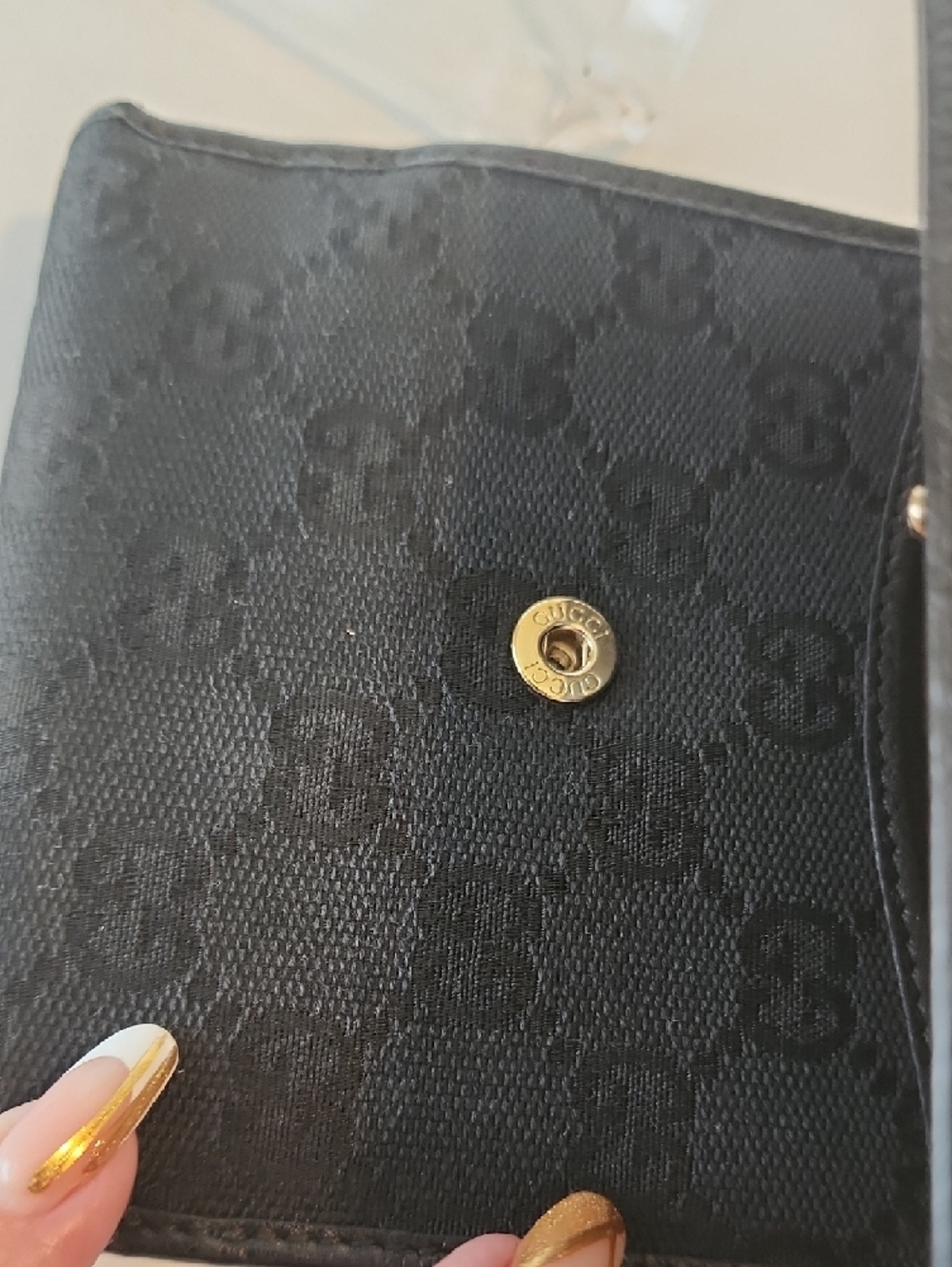 Gucci Black Canvas Logo Trifold Wallet with Silver-Tone Accent - Picture 6 of 11